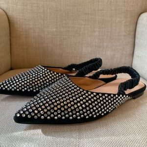 J. Crew Women’s Kid Suede Crystal Slingback Mules in black Sz 8 with box